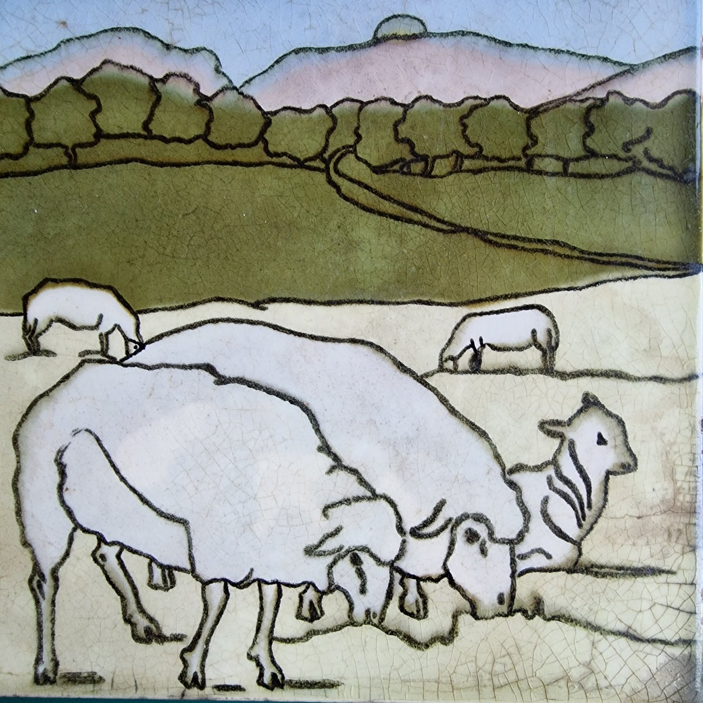 Antique Art Nouveau Tile, Boizenburg Henri Cassiers Sheep Design, c1910