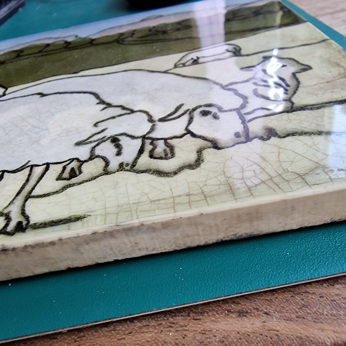 Antique Art Nouveau Tile, Boizenburg Henri Cassiers Sheep Design, c1910
