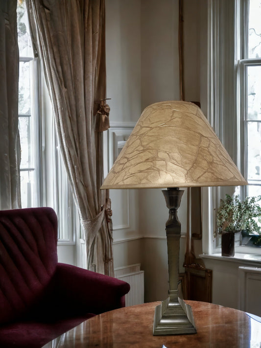 XL Dutch Design Brass Table Lamp with Silk Velvet Shade