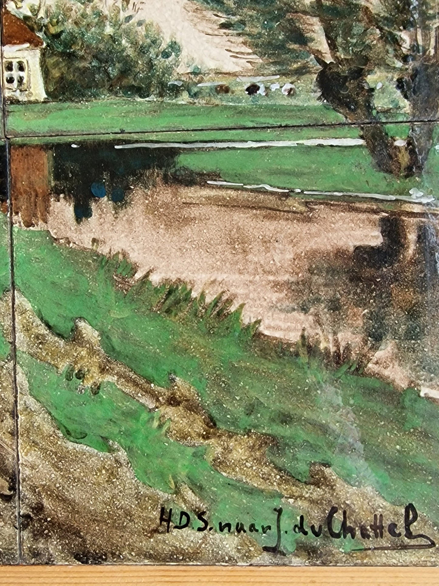 Rozenburg Hand-Painted Tile Tableau, Dutch Landscape, Framed Art c1900