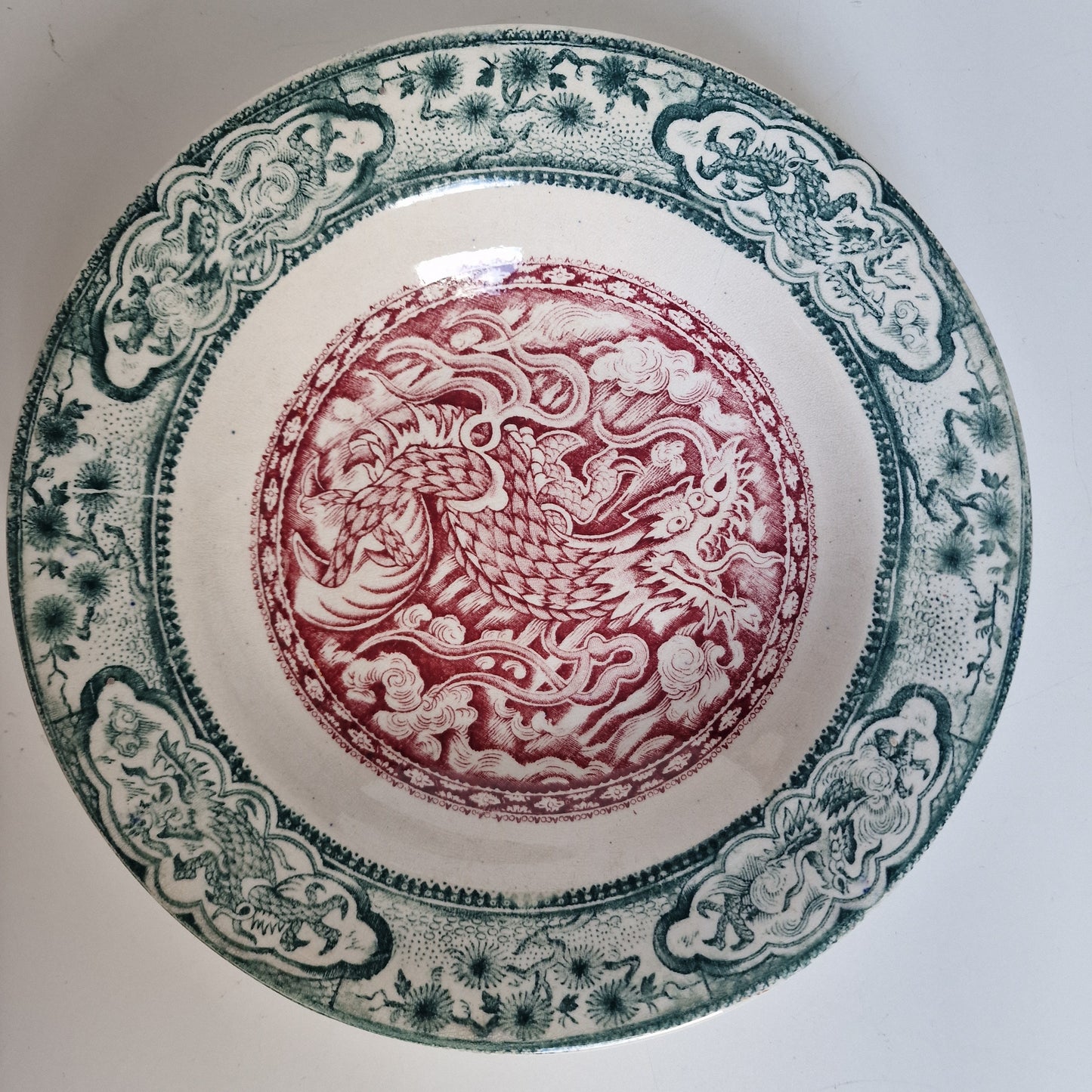 Antique Scottish Transferware Plate, Dragon Chinoiserie Dish, 1890