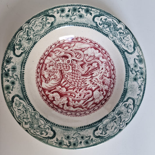 Antique Scottish Transferware Plate, Dragon Chinoiserie Dish, 1890