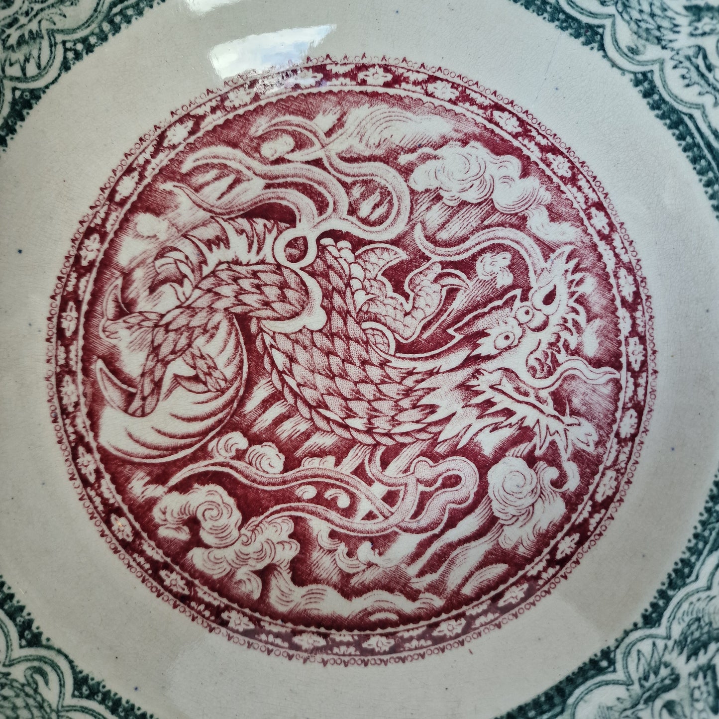 Antique Scottish Transferware Plate, Dragon Chinoiserie Dish, 1890