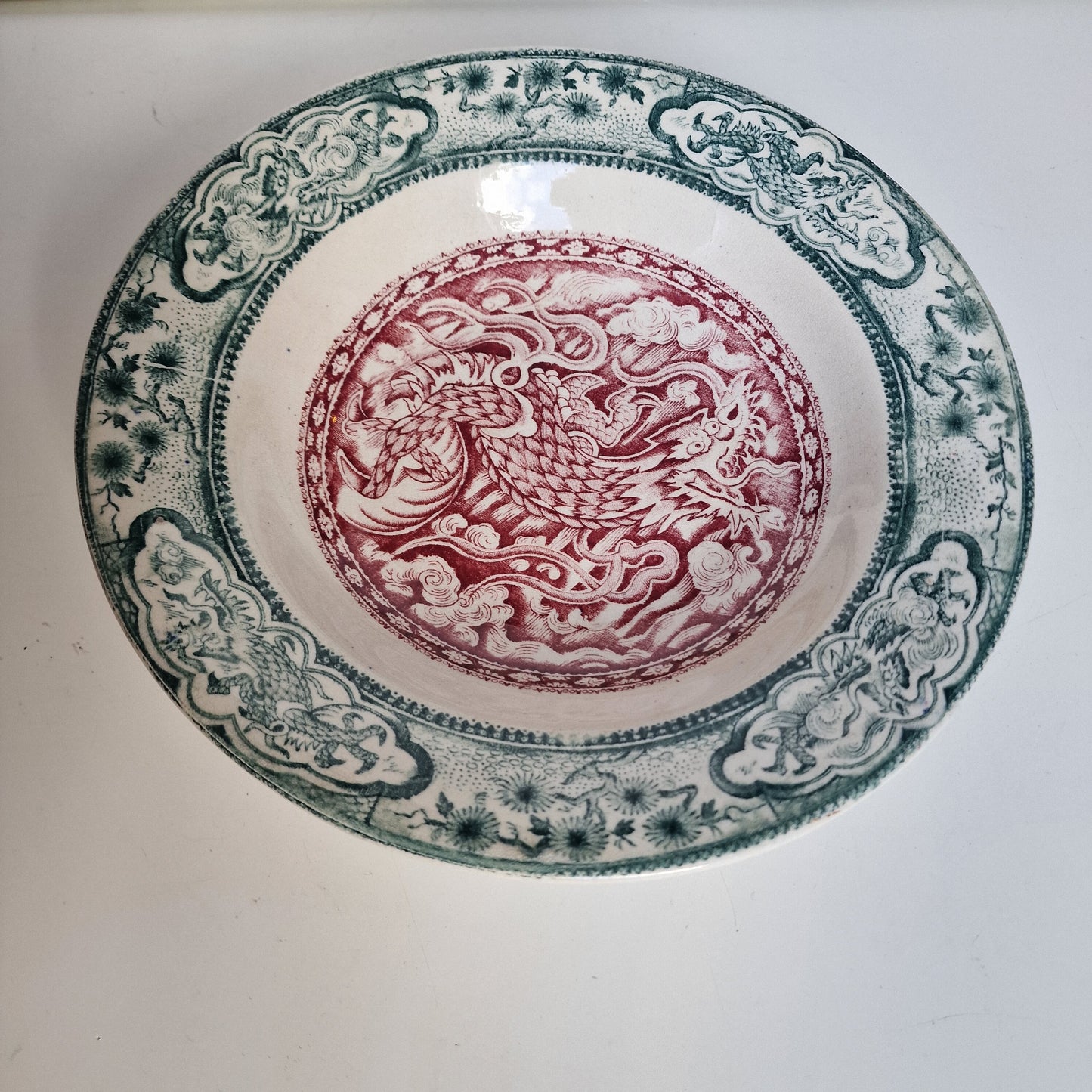Antique Scottish Transferware Plate, Dragon Chinoiserie Dish, 1890