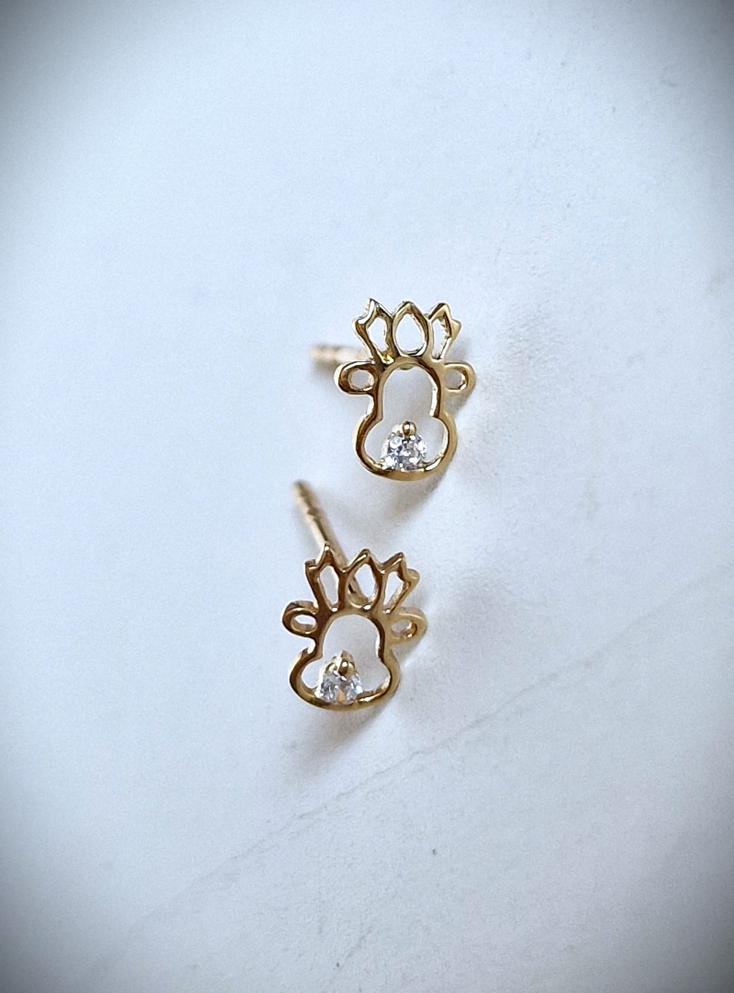 14k Gold Christmas Reindeer Earrings, Zircon Rudolph Earrings