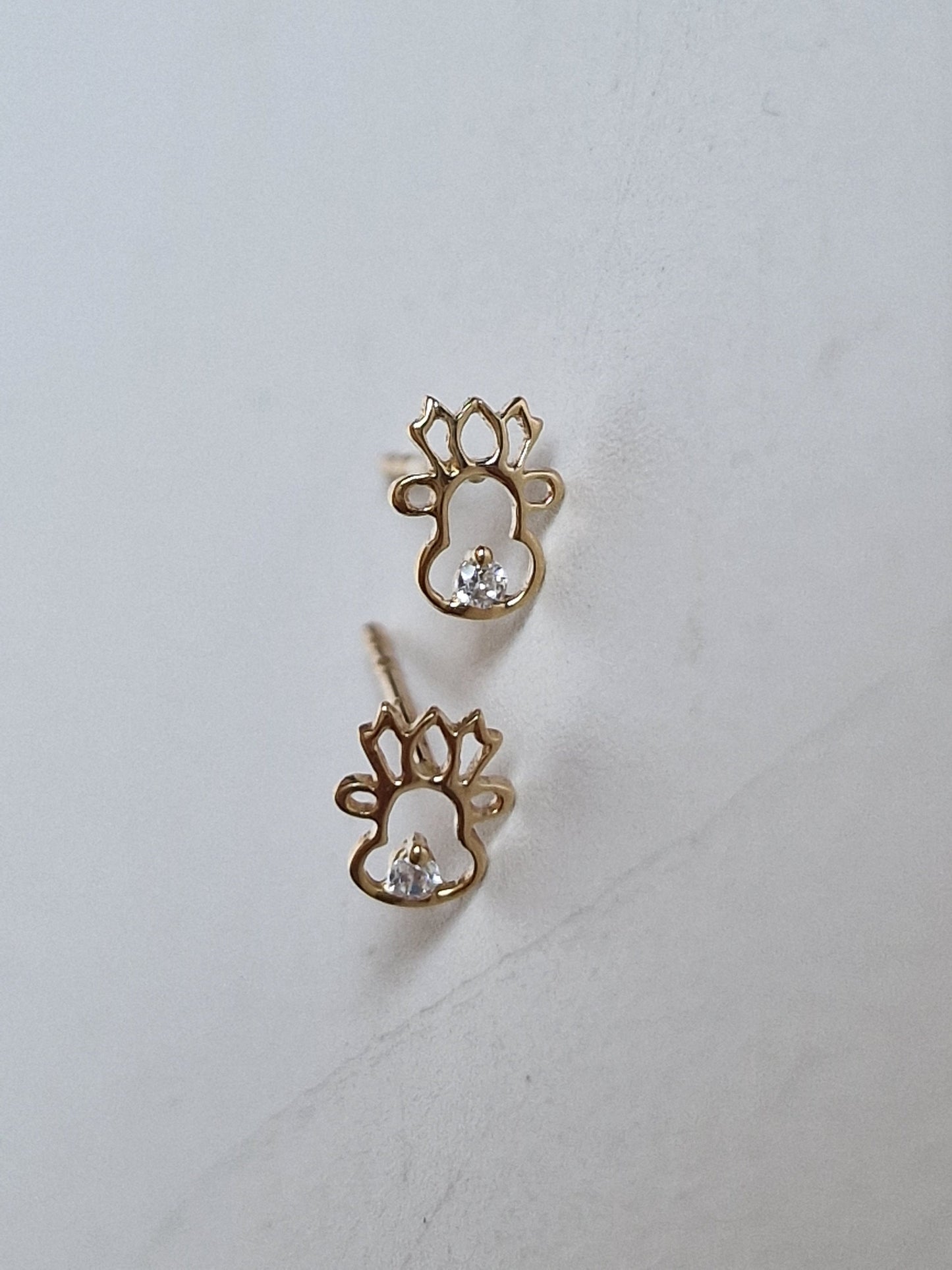 14k Gold Christmas Reindeer Earrings, Zircon Rudolph Earrings