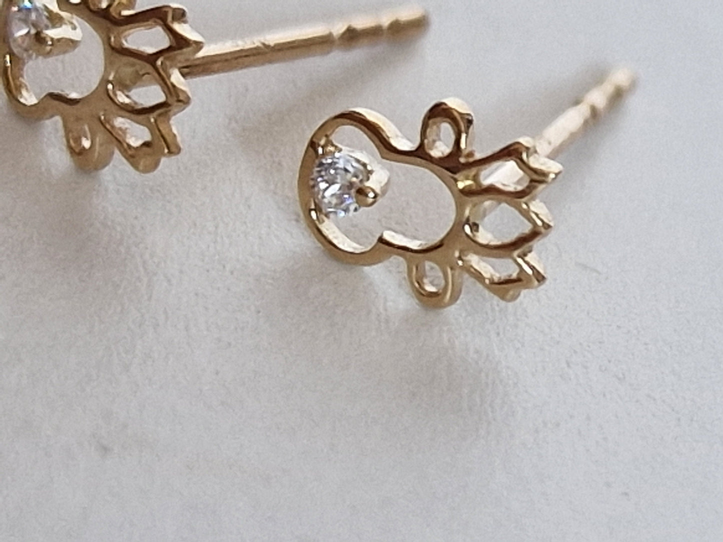 14k Gold Christmas Reindeer Earrings, Zircon Rudolph Earrings