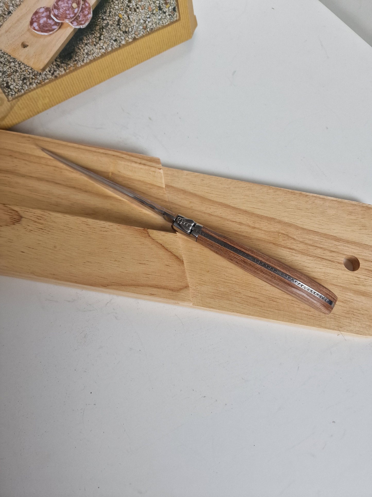Laguiole Wood Sausage Cutter with Holder, Appetizer Serving Set