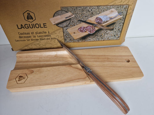 Laguiole Wood Sausage Cutter with Holder, Appetizer Serving Set