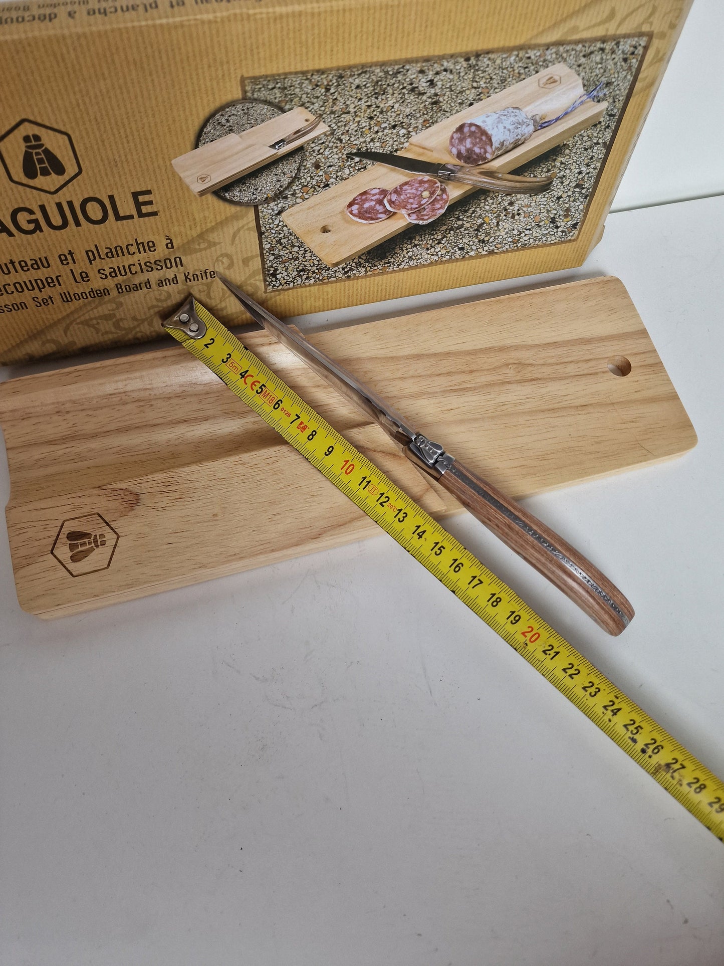 Laguiole Wood Sausage Cutter with Holder, Appetizer Serving Set