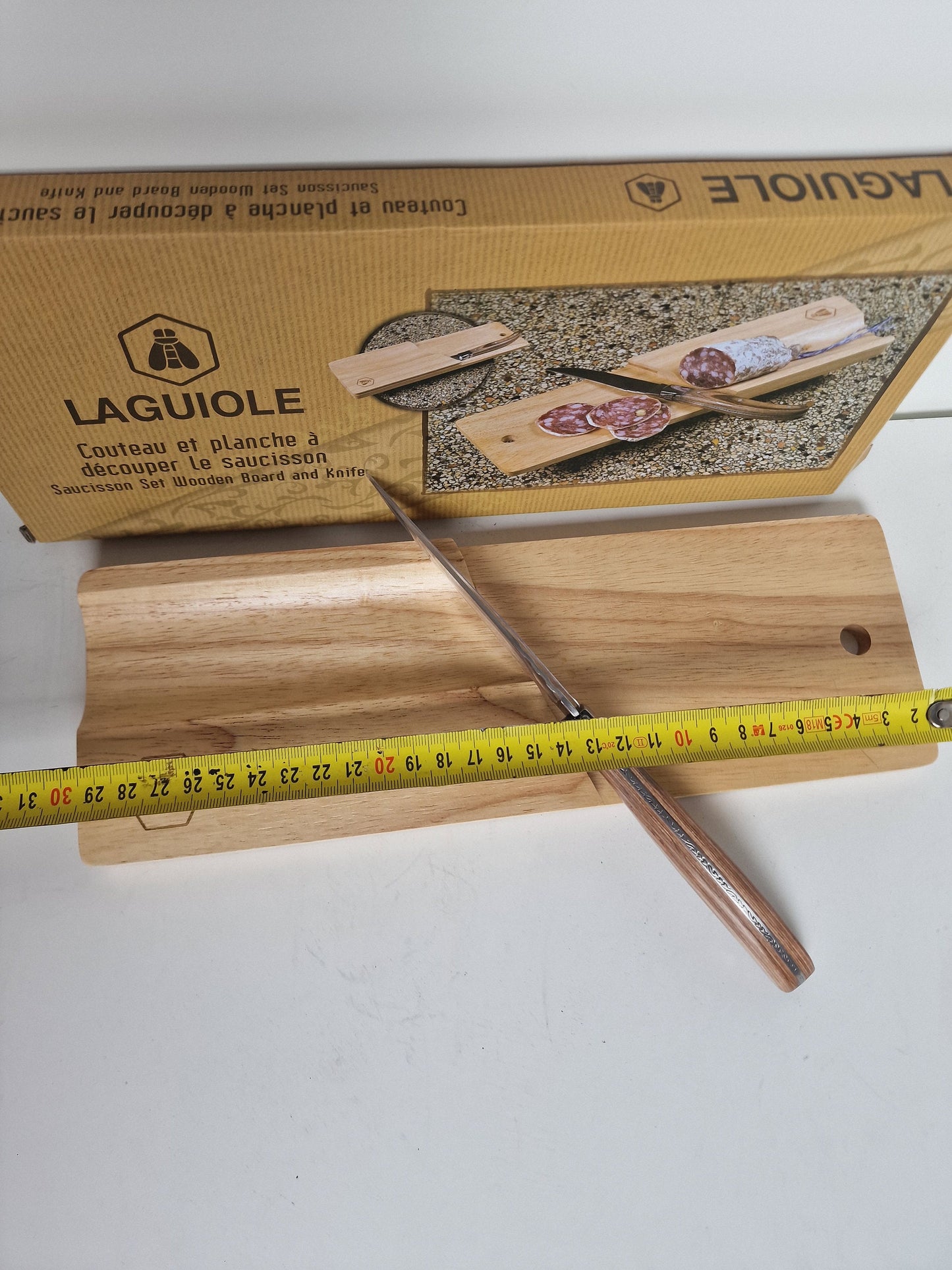 Laguiole Wood Sausage Cutter with Holder, Appetizer Serving Set
