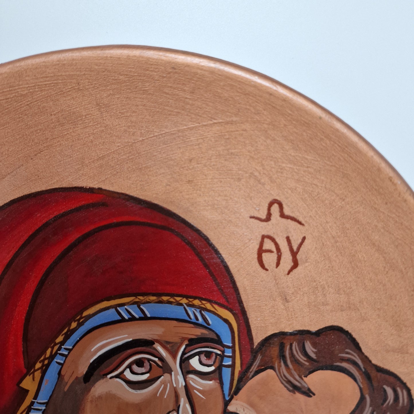 Vintage Russian Icon Plate, Madonna and Child, Signed Pottery Art (27cm)