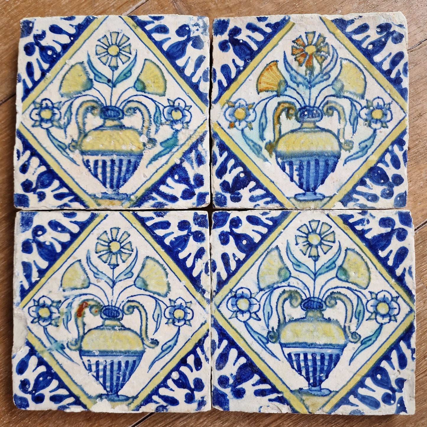 Antique Dutch Majolica Tile Set , Floral Vase, 17th Century