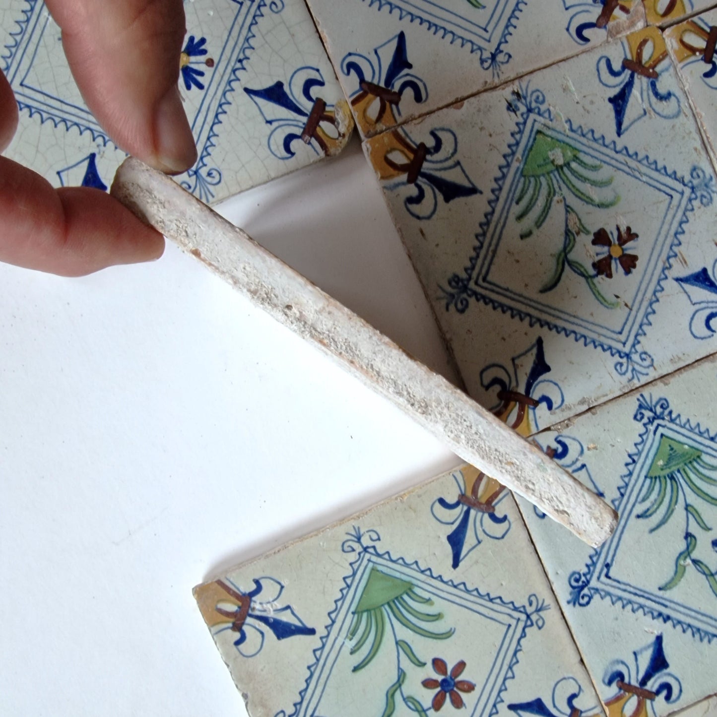 17th Century Delft Tiles | Antique Dutch Tilefield, Floral Motifs (16pc)