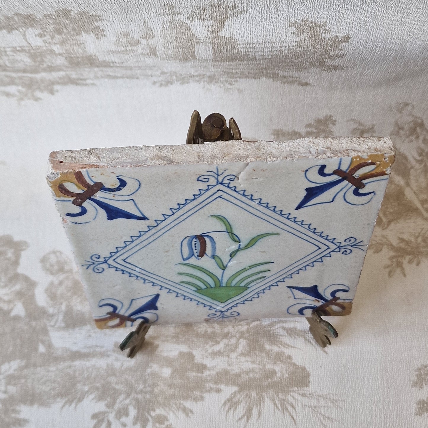 Rare Delft Tile, 17th Century Dutch Polychrome Flower