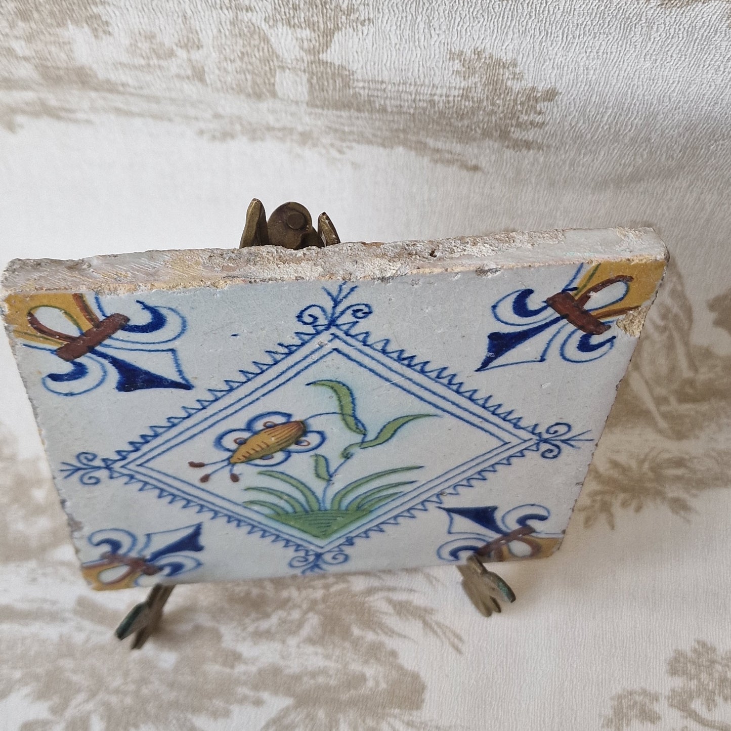 Rare Delft Tile, 17th Century Dutch Flower Stamp (13x13 cm)