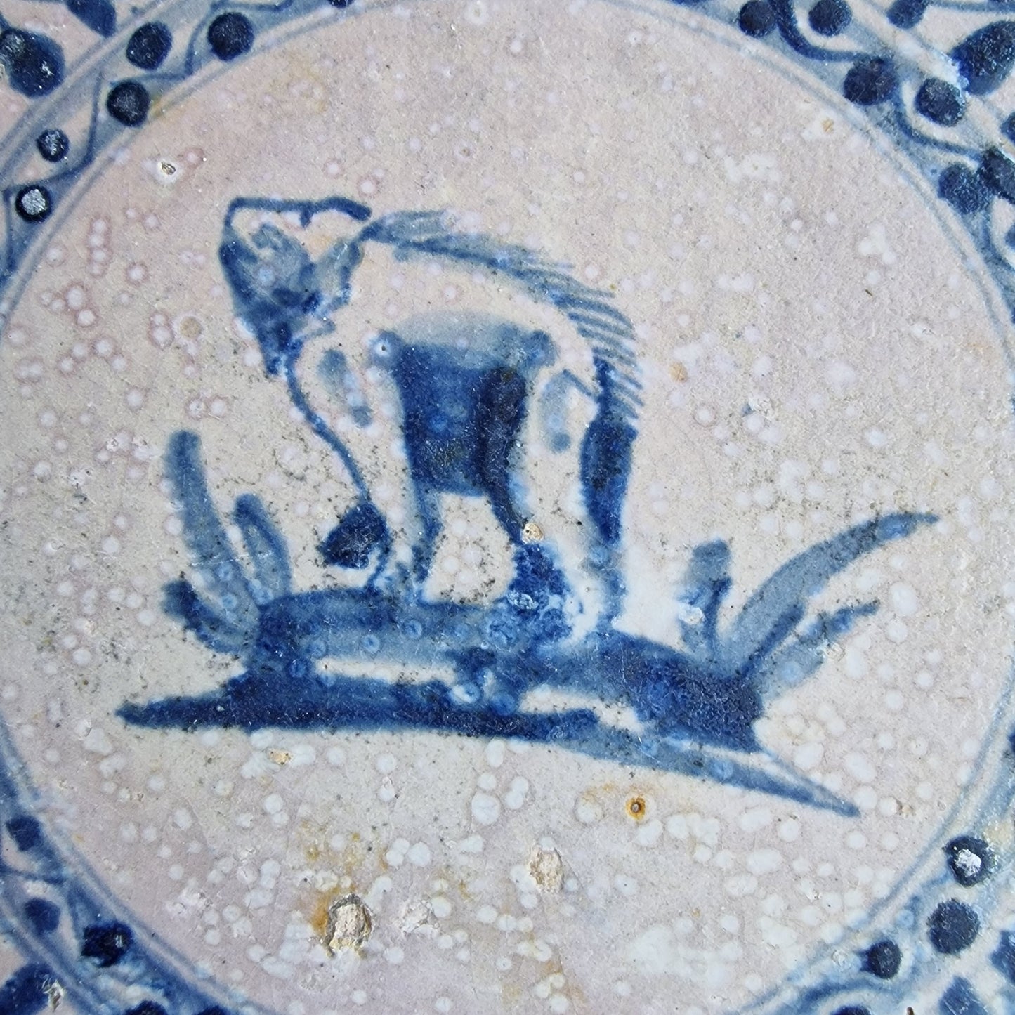 Antique Dutch Delft Tile – Bear Motif, Circa 1600