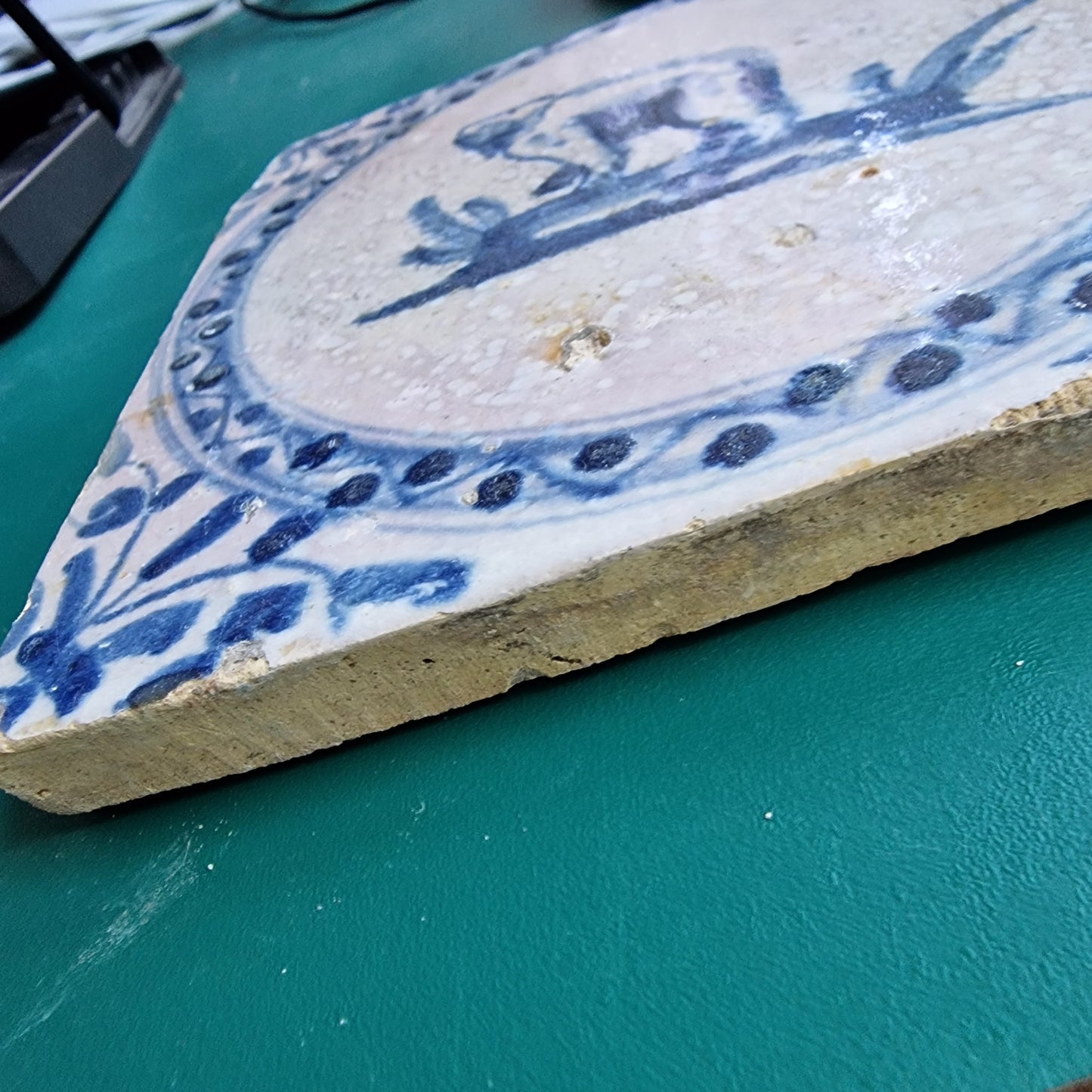Antique Dutch Delft Tile – Bear Motif, Circa 1600