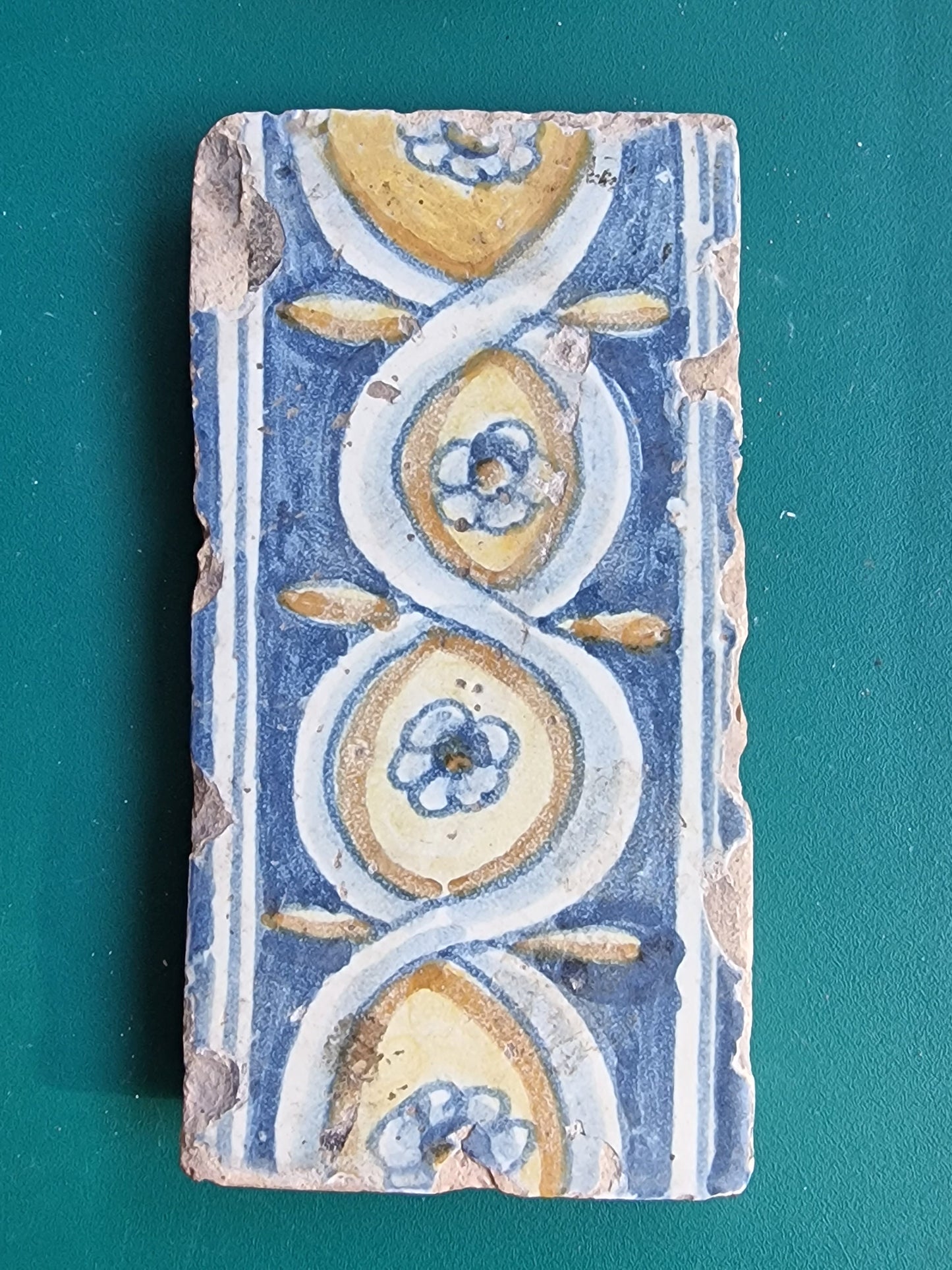 Antique Polychrome Delft Edge Tile, 16th Century