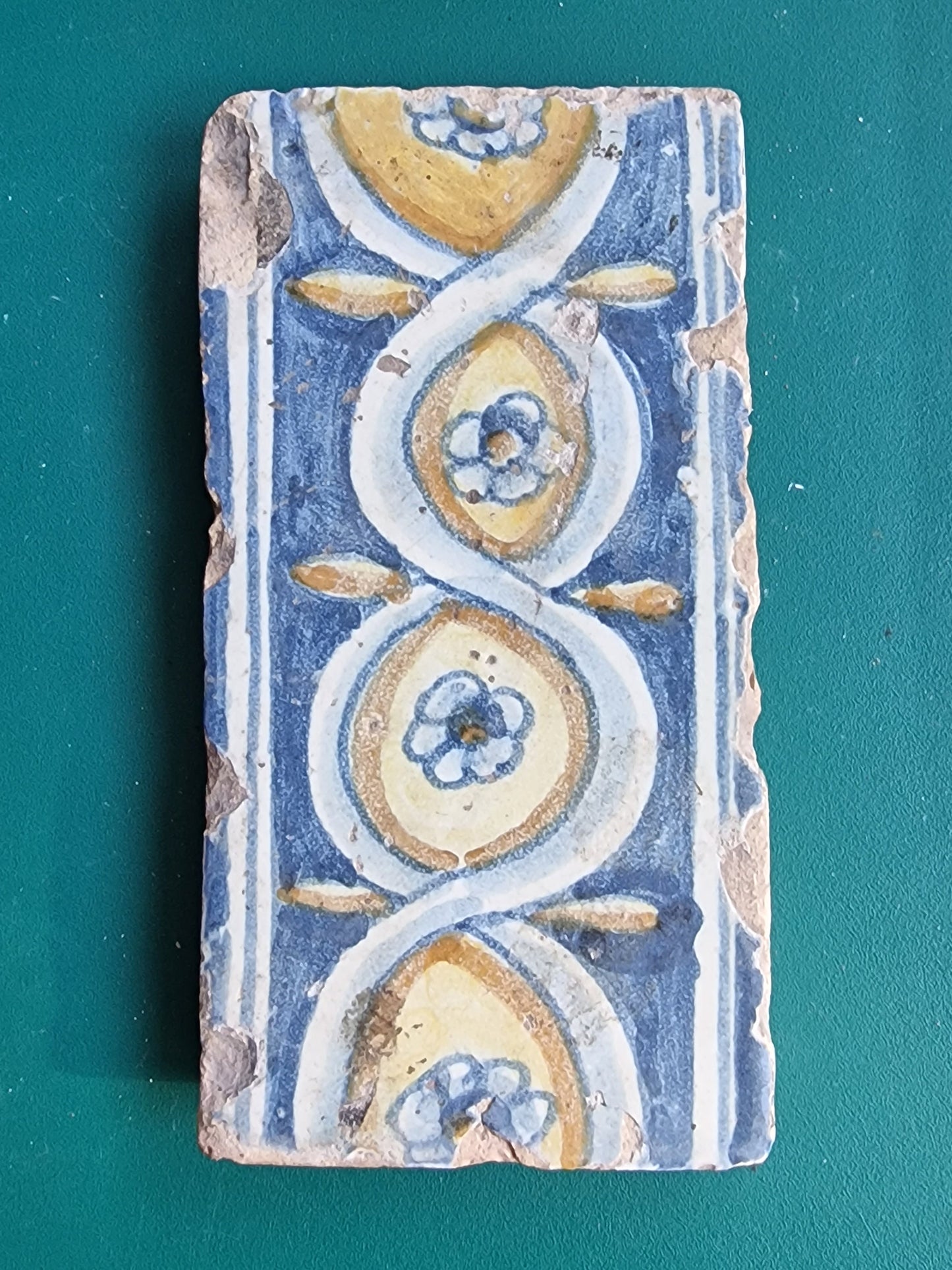 Antique Polychrome Delft Edge Tile, 16th Century