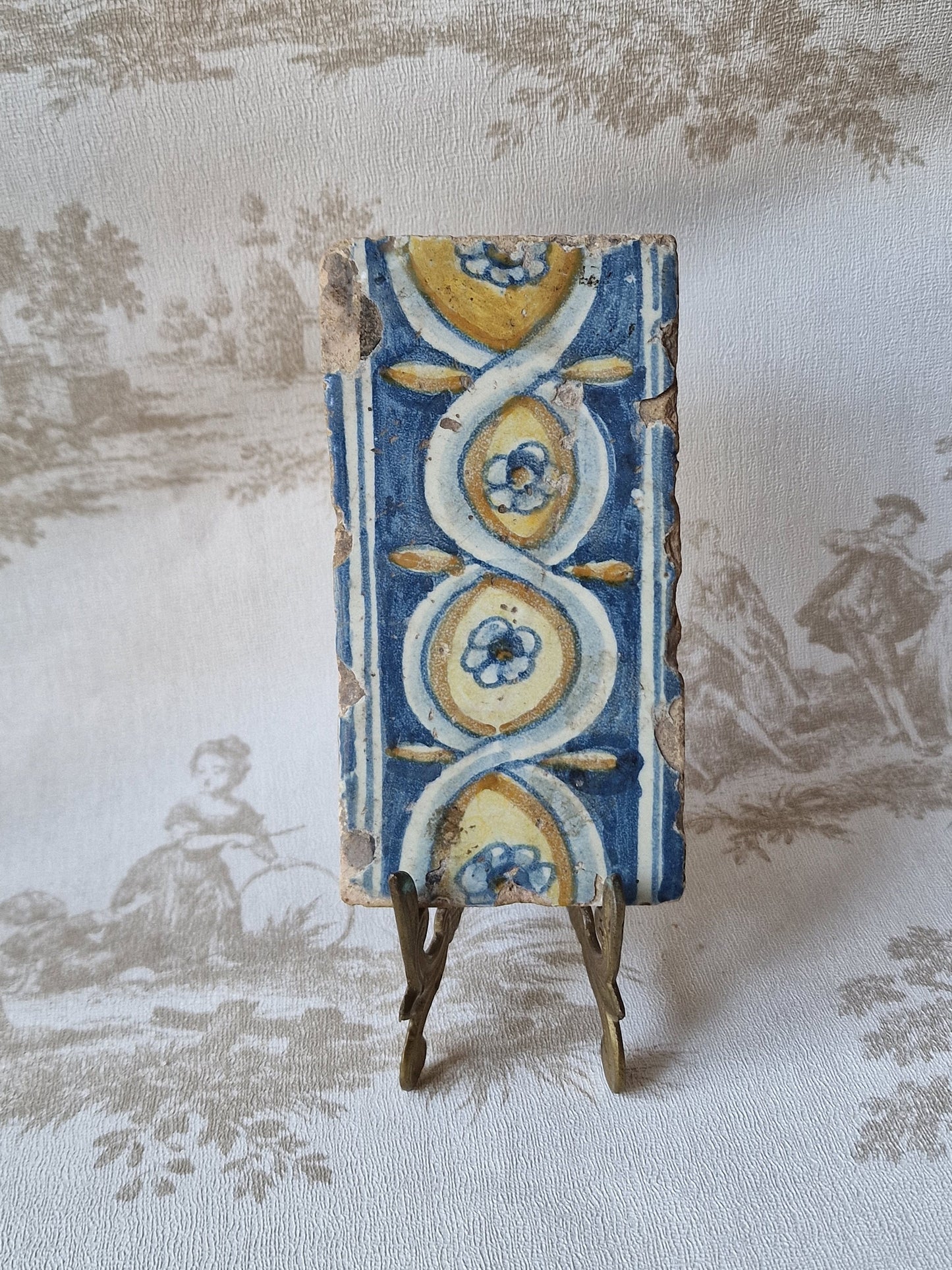 Antique Polychrome Delft Edge Tile, 16th Century
