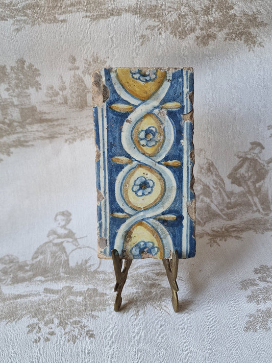 Antique Polychrome Delft Edge Tile, 16th Century