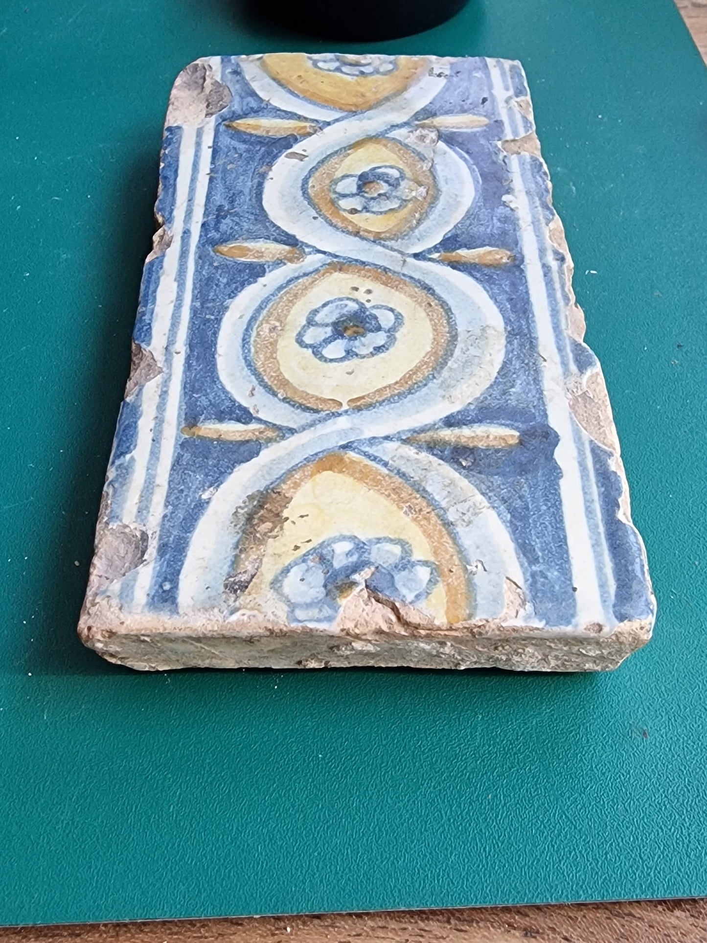 Antique Polychrome Delft Edge Tile, 16th Century