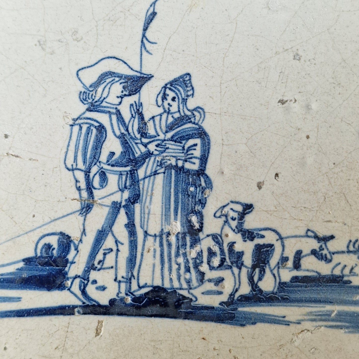 17th Dutch Tile large depiction Antieke tegel met een prachtig tafereel, schilderij tegel -  delft blue holland tile, Pytr Grauda style