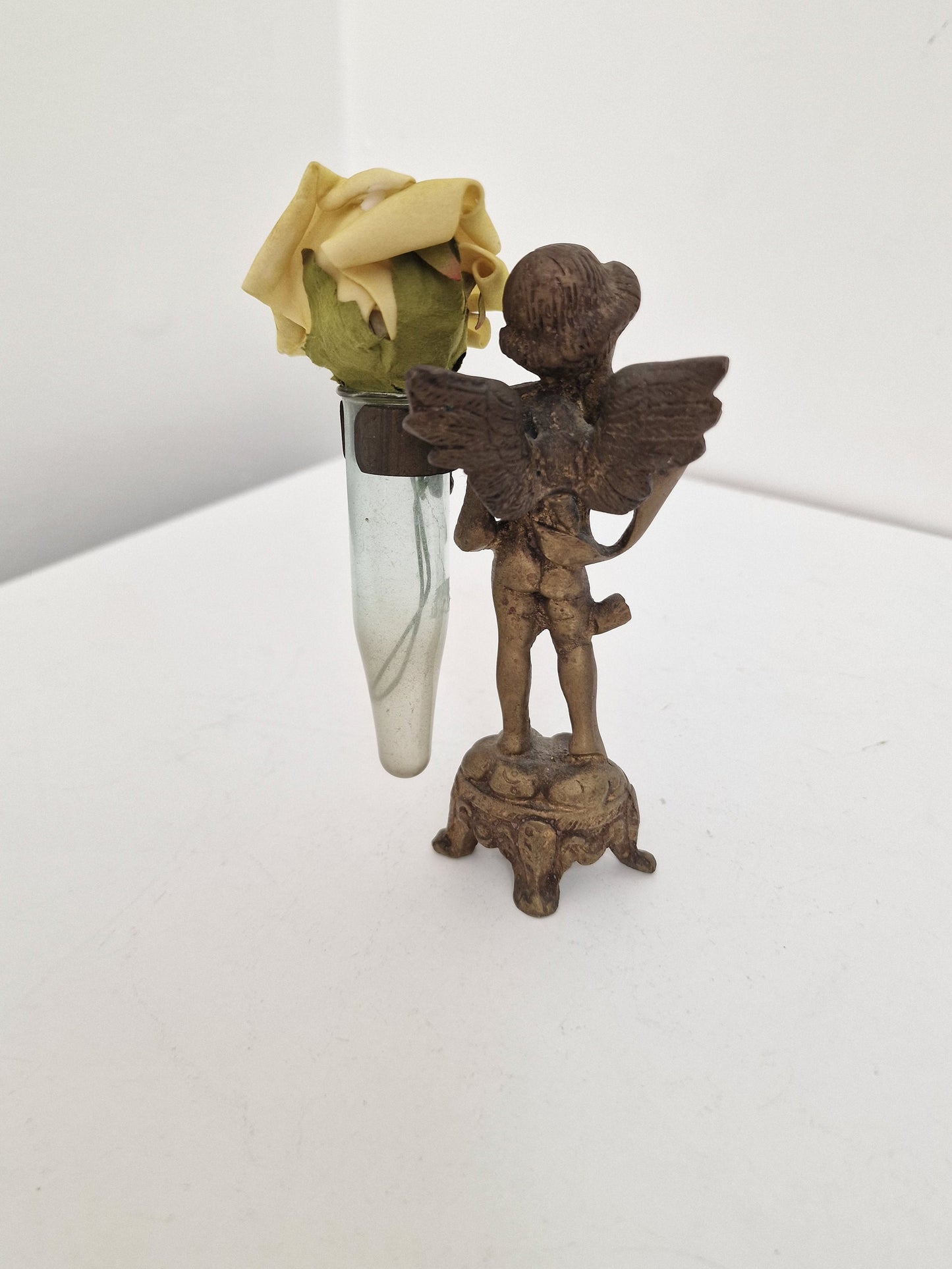 Art Nouveau Jugendstil bronze angel child vase mouth blown glass in cherub holder, Europe, antiques, reminiscence, memories