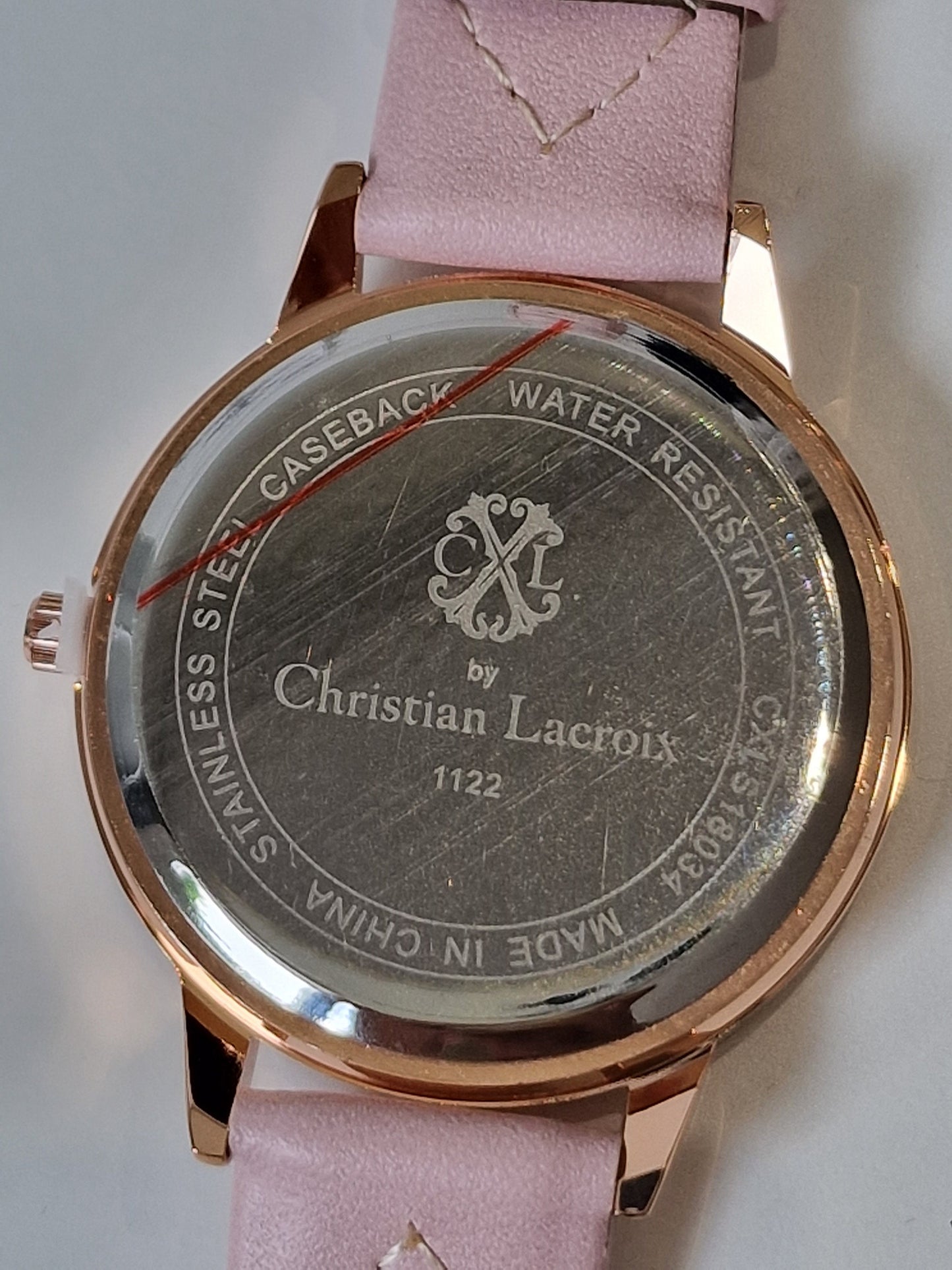 Christian Lacroix, Authentic, fancy barbie pink crystal Women French Quartz Watch RoseGold leather crystal girls shiny chunky bubble jewels