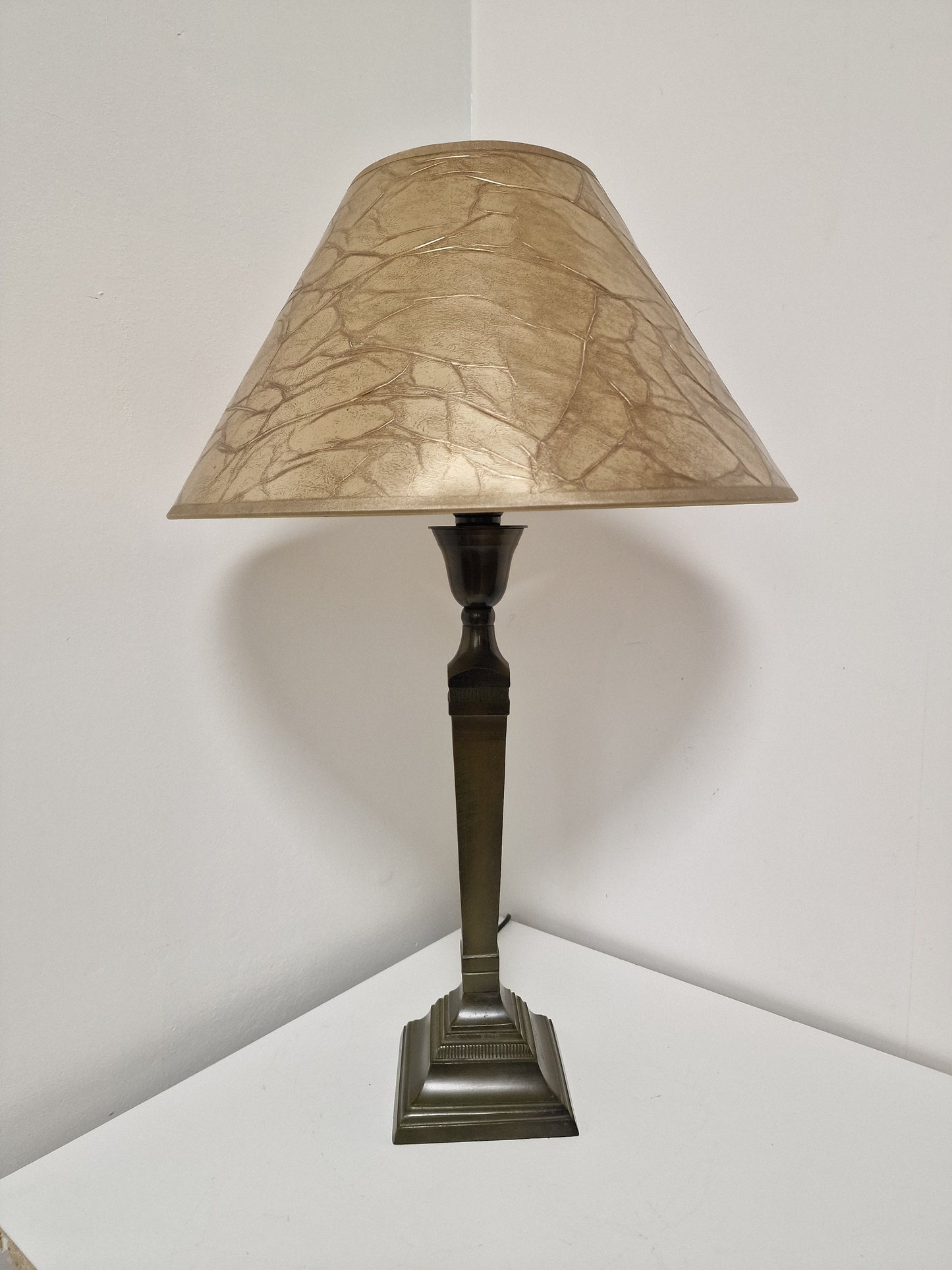 XL Dutch Design Brass Table Lamp with Silk Velvet Shade