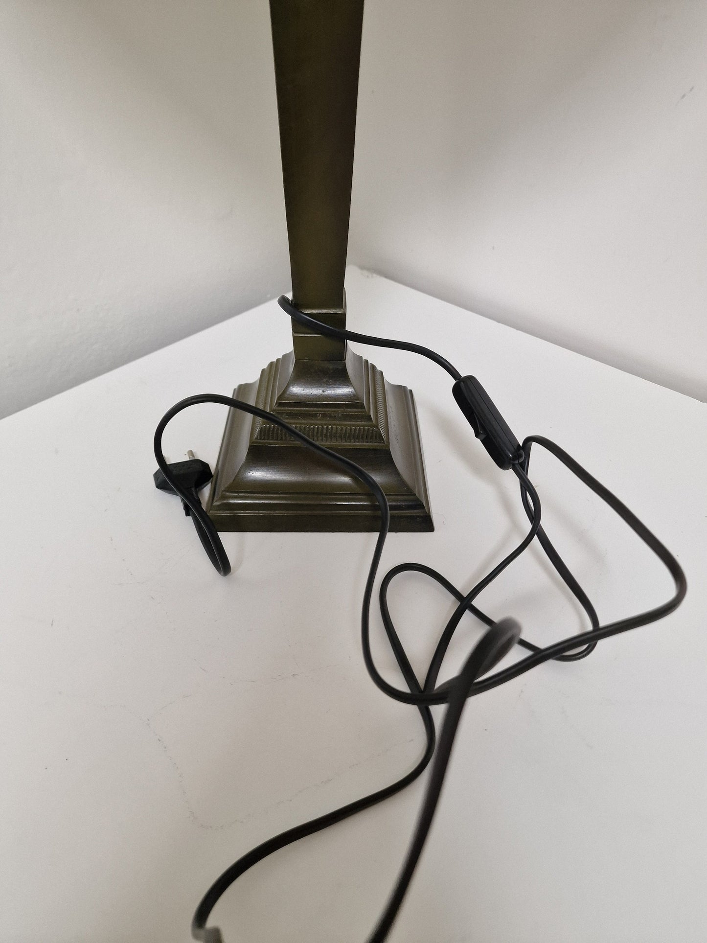 XL Dutch Design Brass Table Lamp with Silk Velvet Shade