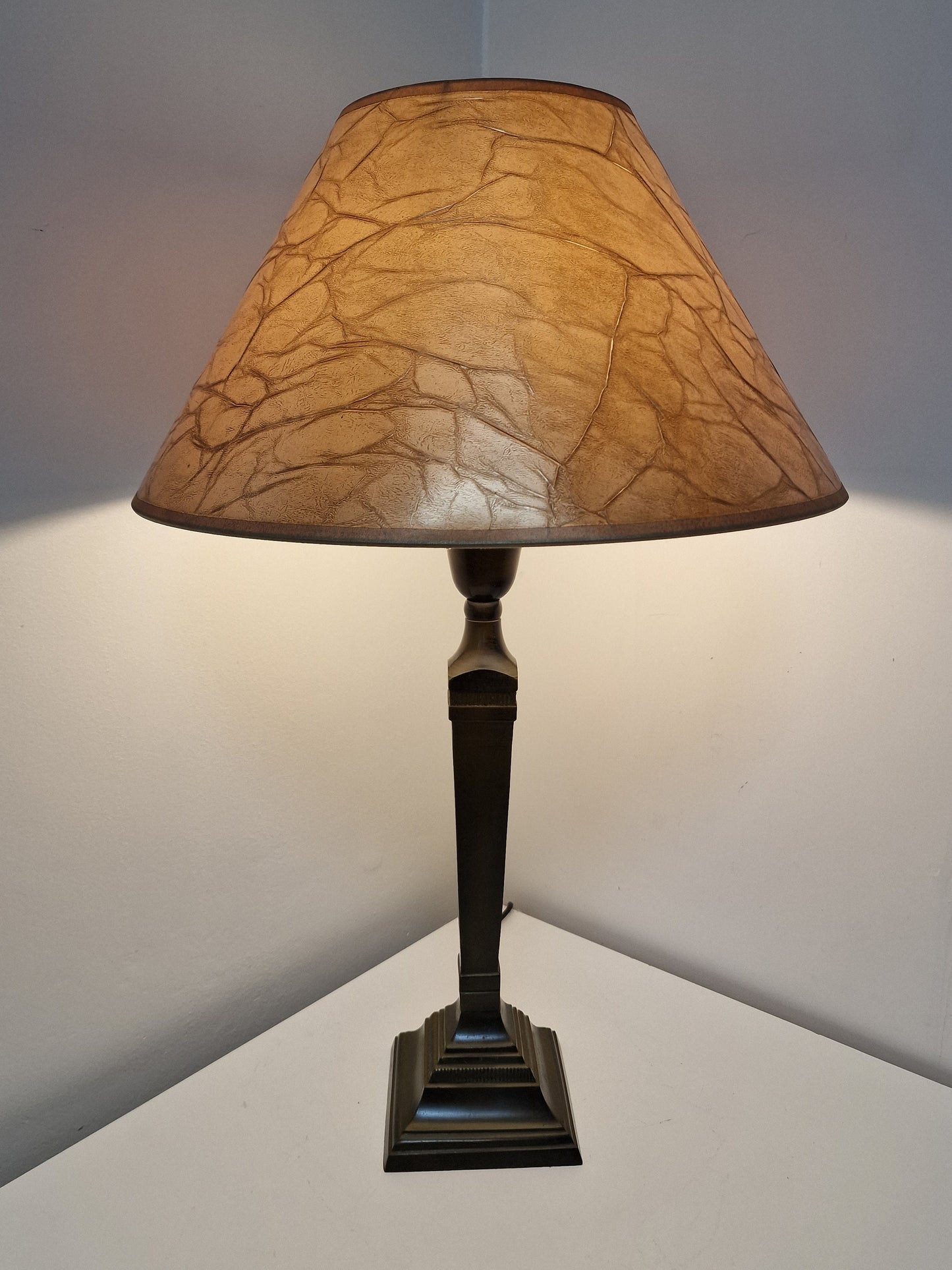 XL Dutch Design Brass Table Lamp with Silk Velvet Shade