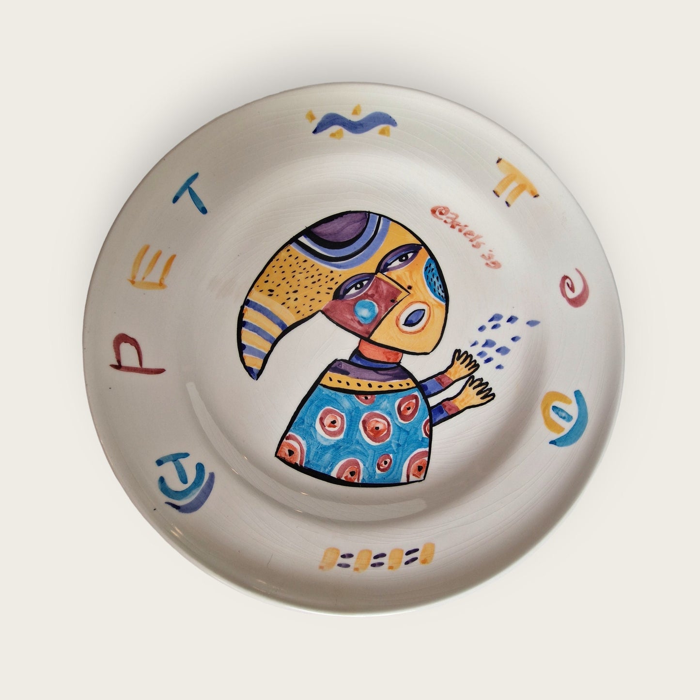 clemens Briels, XXL plate, artist handpainted large plate platter art handbeschilderd RARE authentic original