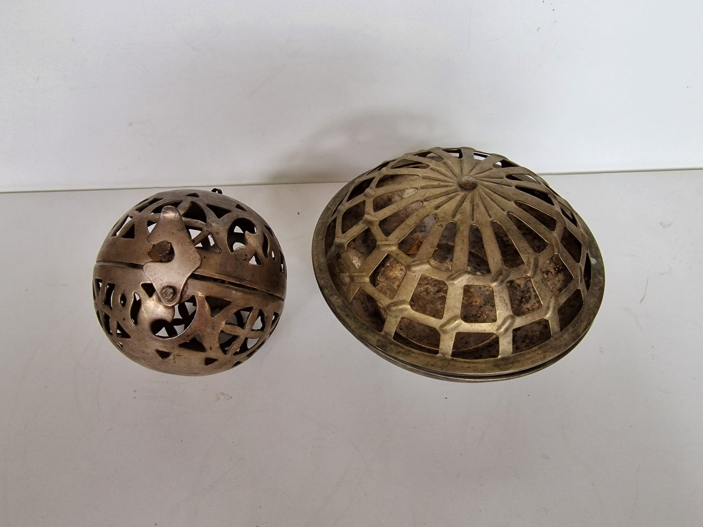Vintage French Metal Pommande Potpourri Holder, Rose Petal Incense (Set of 2)