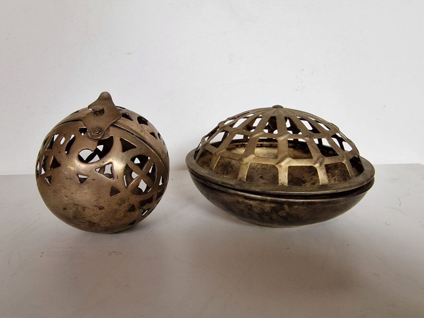 Vintage French Metal Pommande Potpourri Holder, Rose Petal Incense (Set of 2)