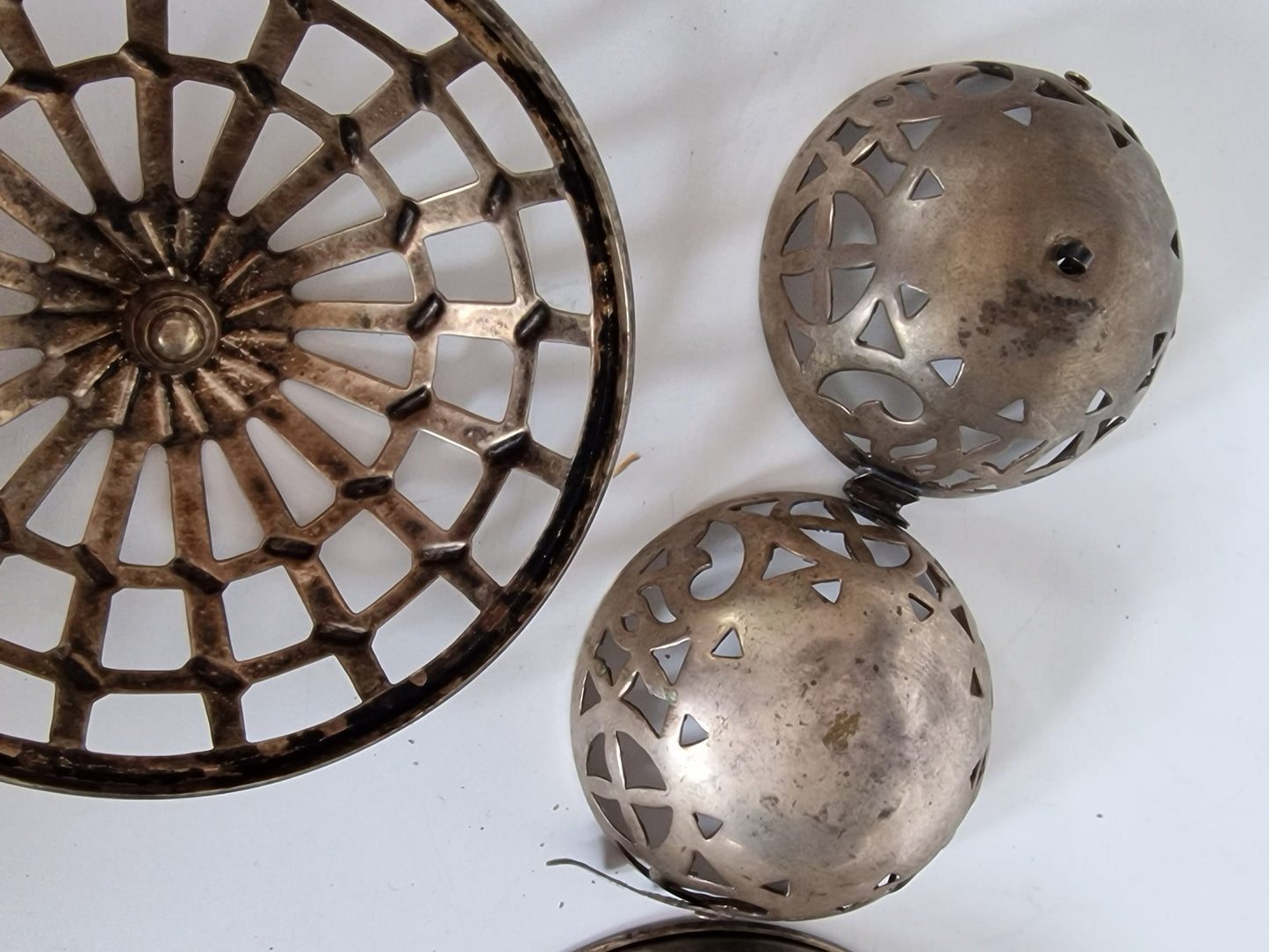 Vintage French Metal Pommande Potpourri Holder, Rose Petal Incense (Set of 2)