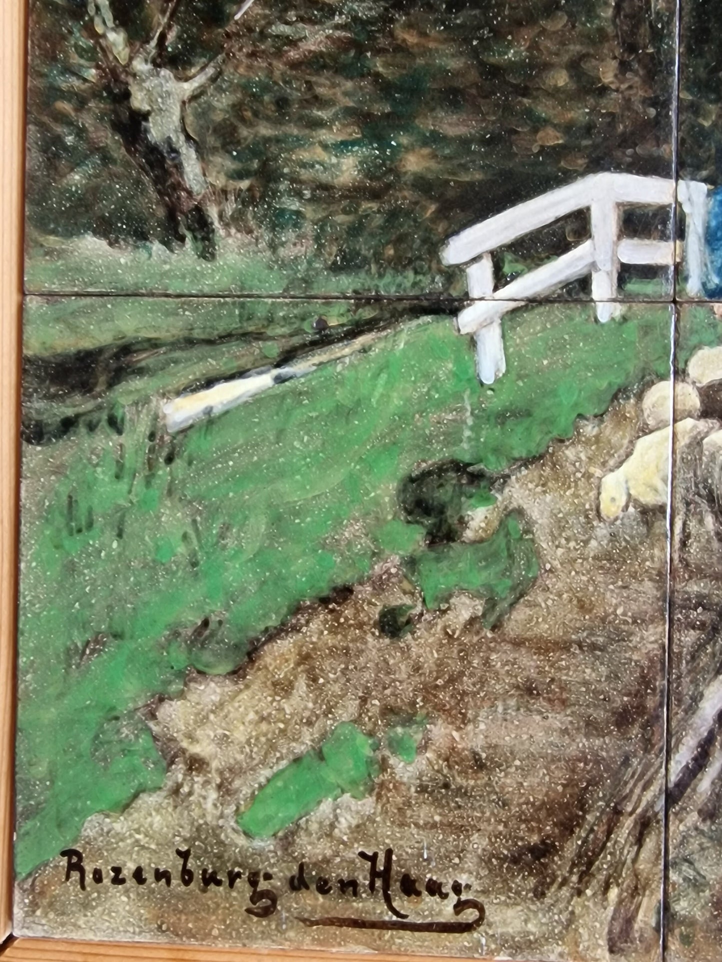 Rozenburg Hand-Painted Tile Tableau, Dutch Landscape, Framed Art c1900