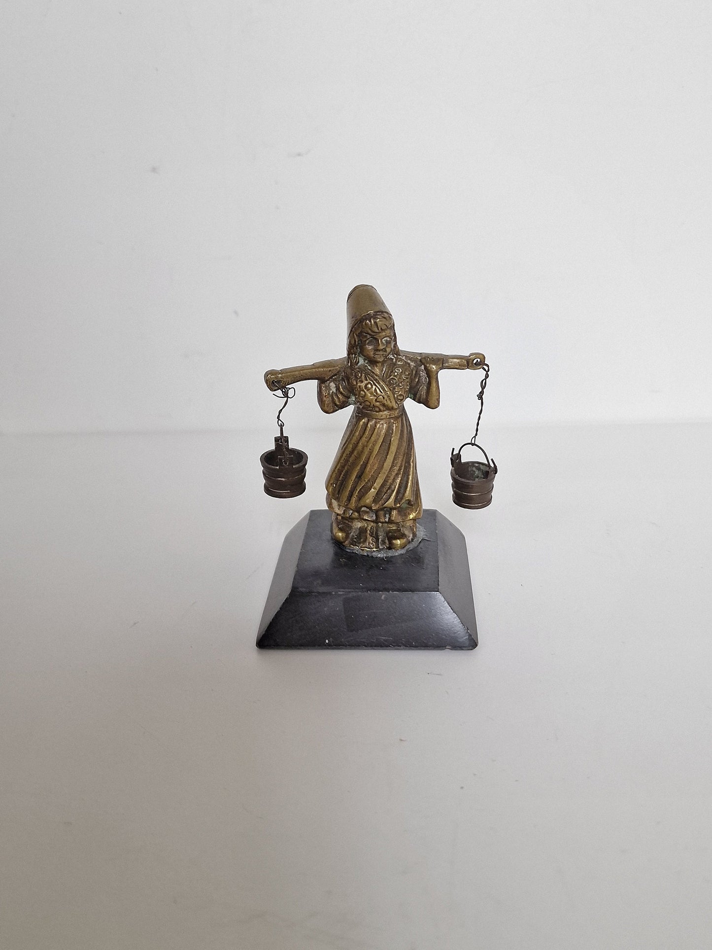 Vintage Dutch Milkmaid Bronze Figurine, Delft Tile Girl