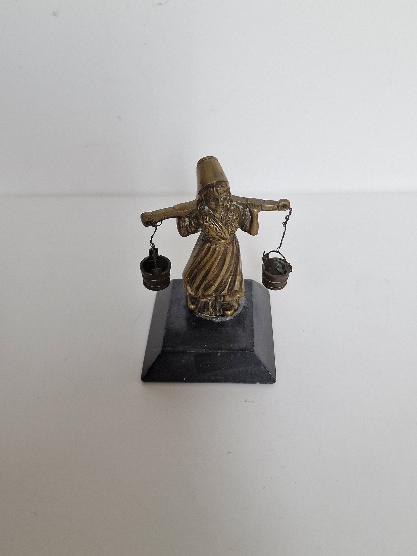 Vintage Dutch Milkmaid Bronze Figurine, Delft Tile Girl