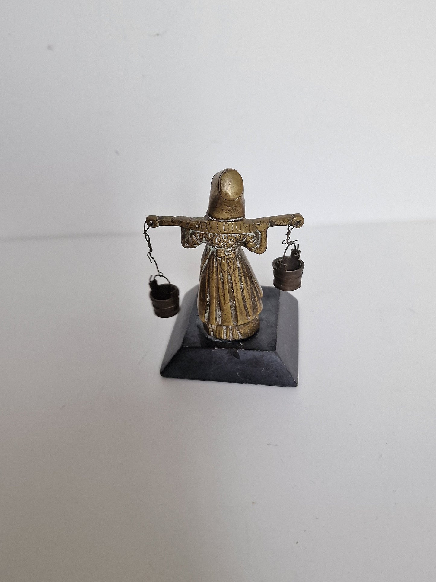 Vintage Dutch Milkmaid Bronze Figurine, Delft Tile Girl