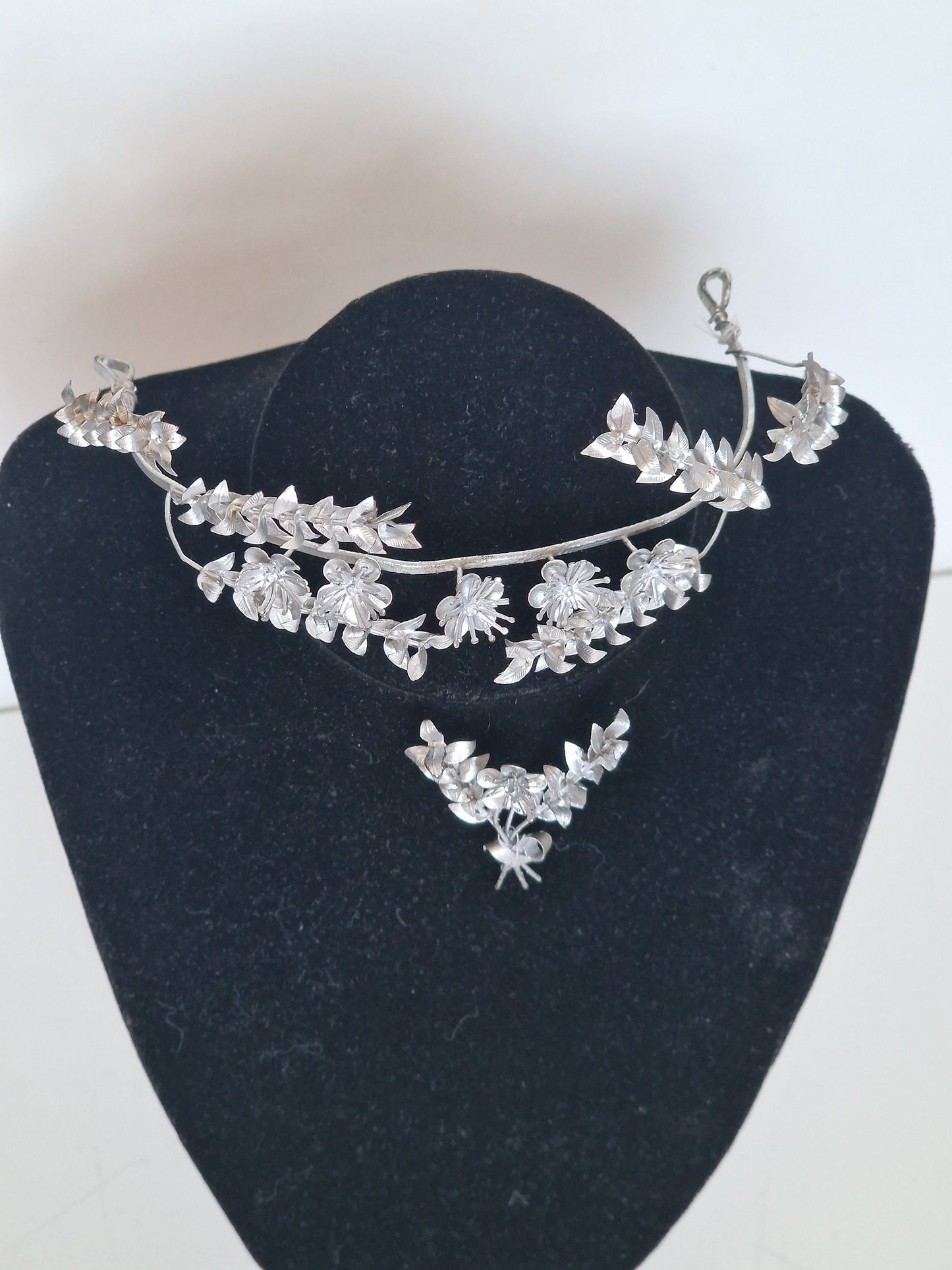 Silver Myrtle Leaf Bridal Crown and Groom Corsage, Charleston Period