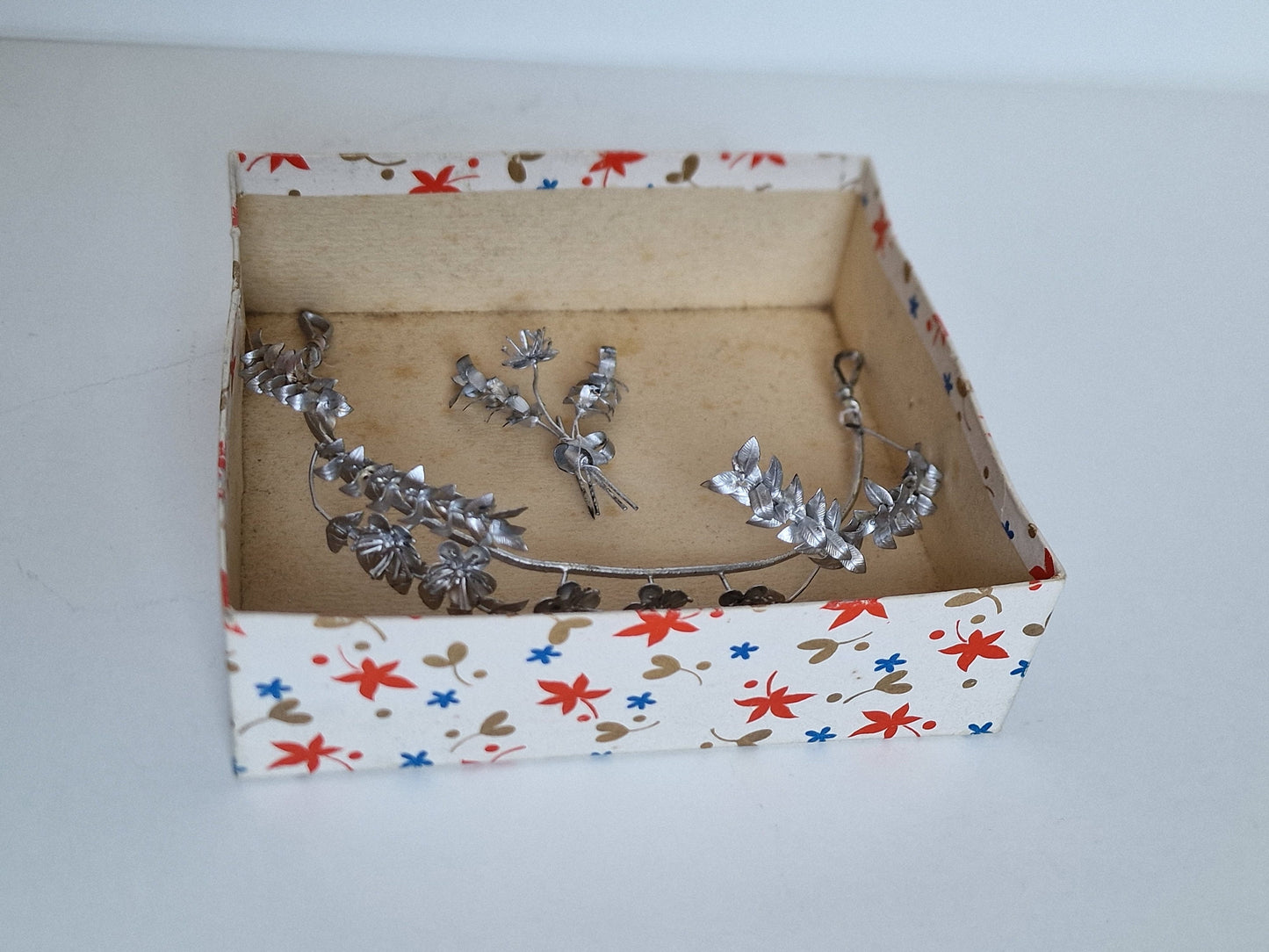 Silver Myrtle Leaf Bridal Crown and Groom Corsage, Charleston Period
