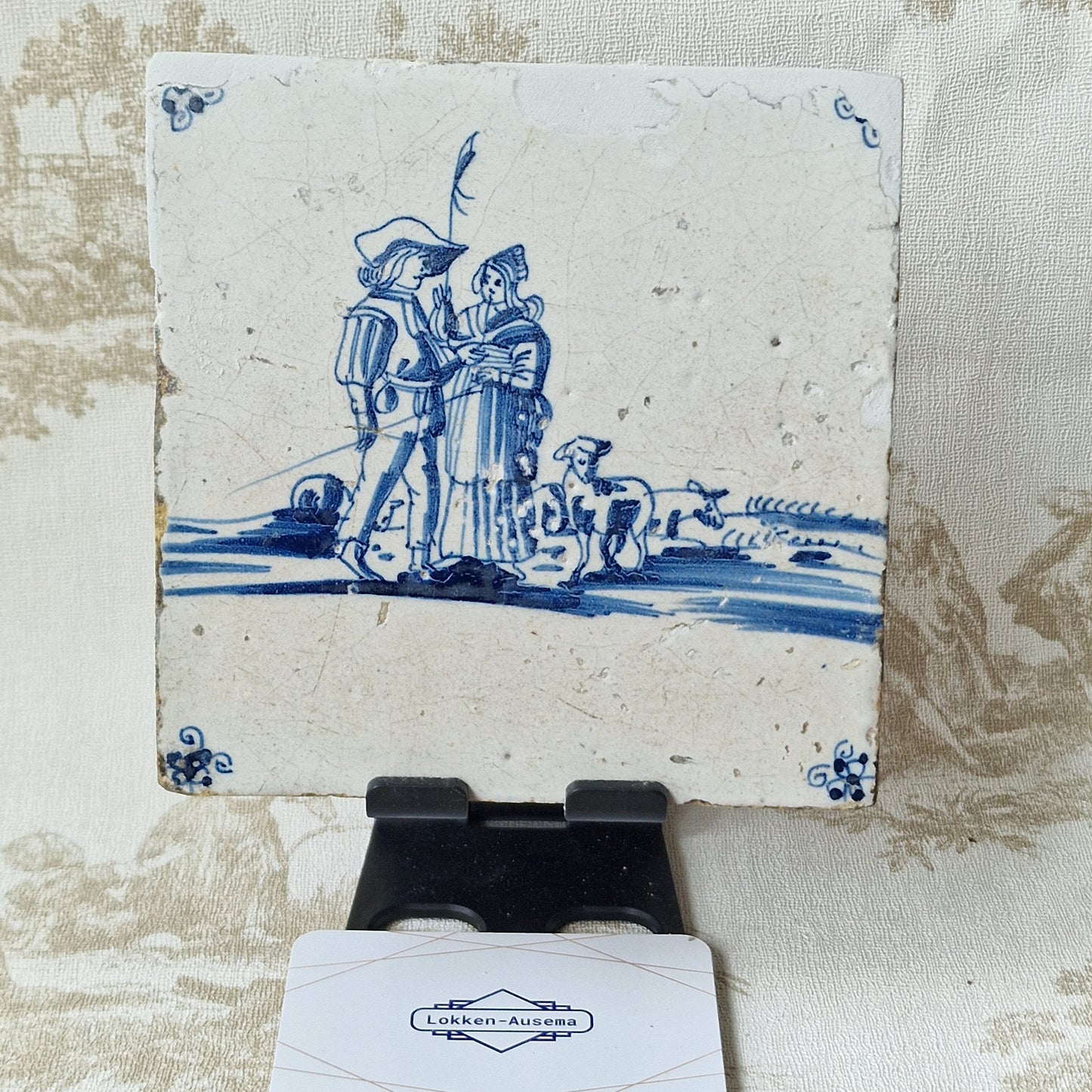 17th Dutch Tile large depiction Antieke tegel met een prachtig tafereel, schilderij tegel -  delft blue holland tile, Pytr Grauda style