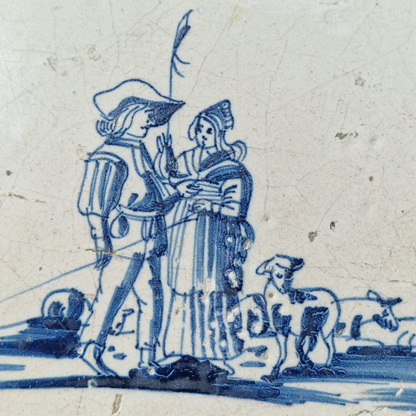 17th Dutch Tile large depiction Antieke tegel met een prachtig tafereel, schilderij tegel -  delft blue holland tile, Pytr Grauda style
