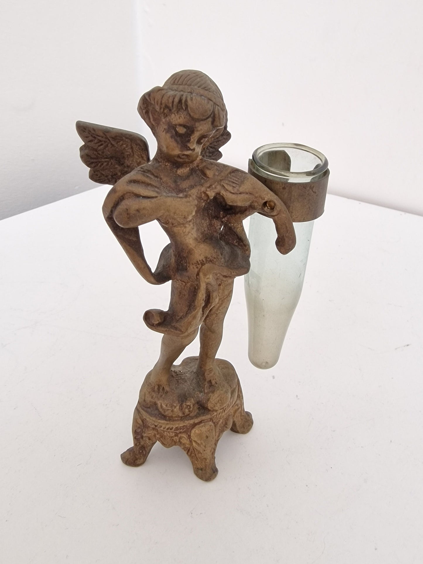 Art Nouveau Jugendstil bronze angel child vase mouth blown glass in cherub holder, Europe, antiques, reminiscence, memories