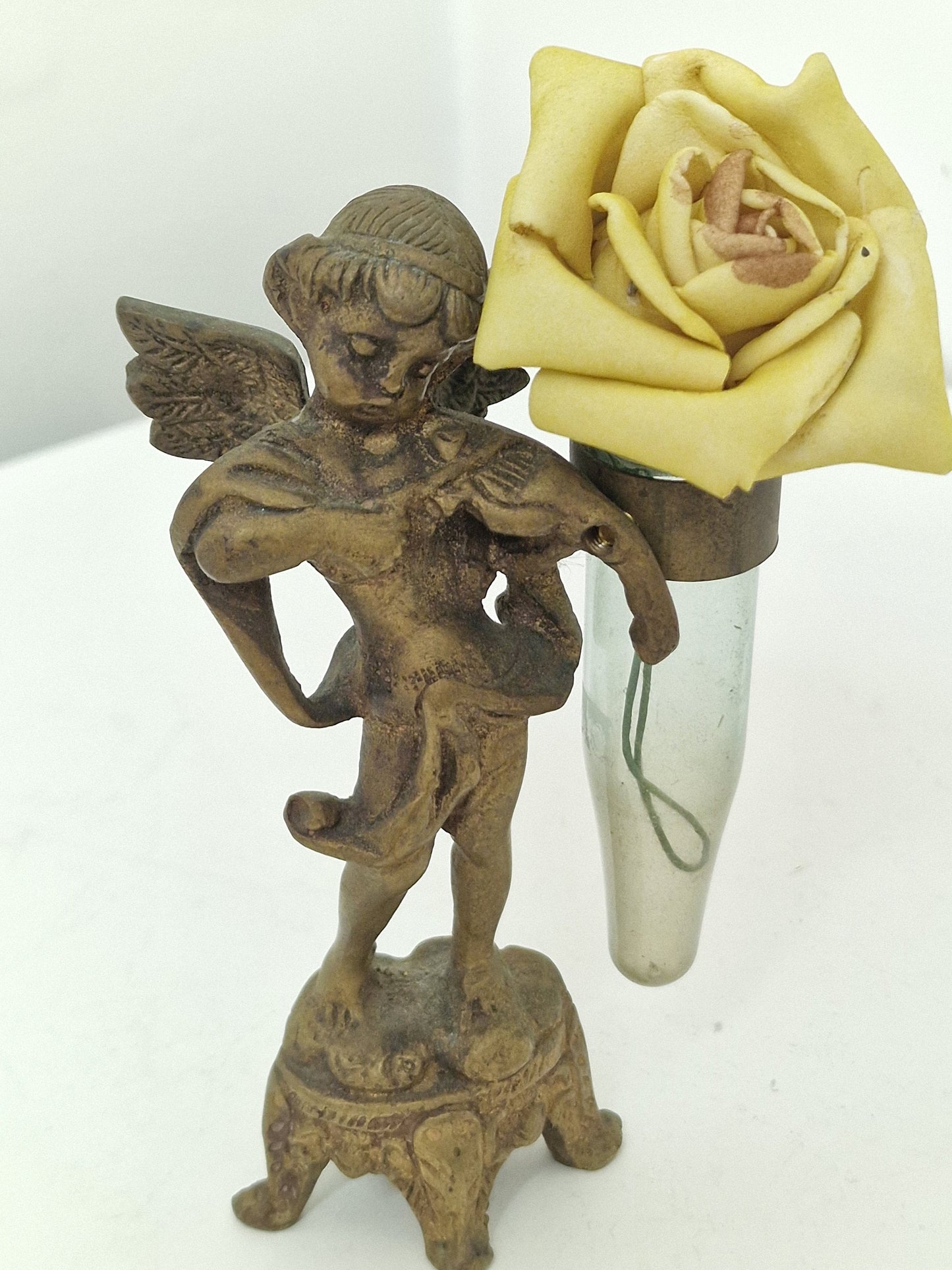 Art Nouveau Jugendstil bronze angel child vase mouth blown glass in cherub holder, Europe, antiques, reminiscence, memories