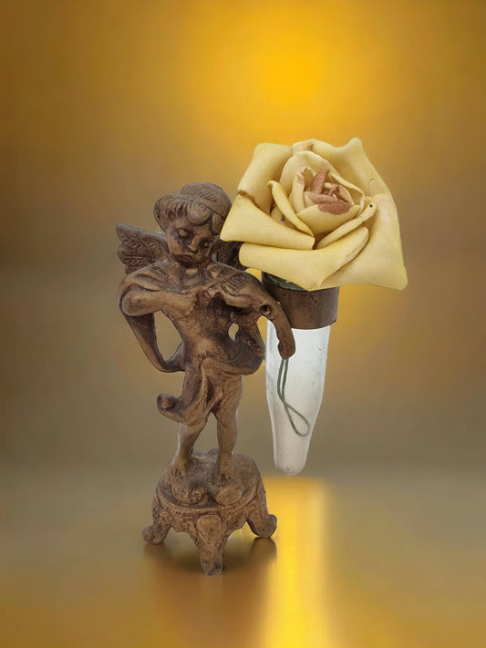 Art Nouveau Jugendstil bronze angel child vase mouth blown glass in cherub holder, Europe, antiques, reminiscence, memories
