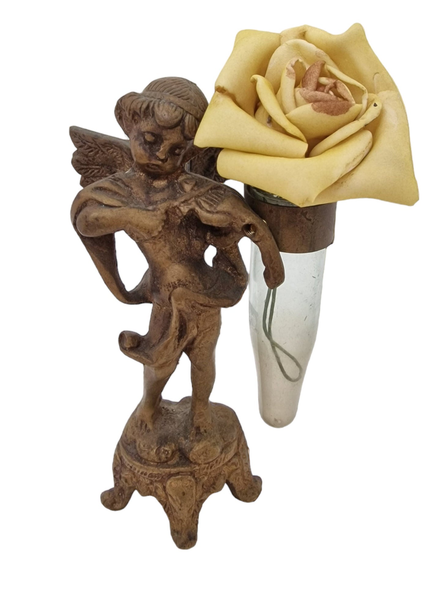 Art Nouveau Jugendstil bronze angel child vase mouth blown glass in cherub holder, Europe, antiques, reminiscence, memories