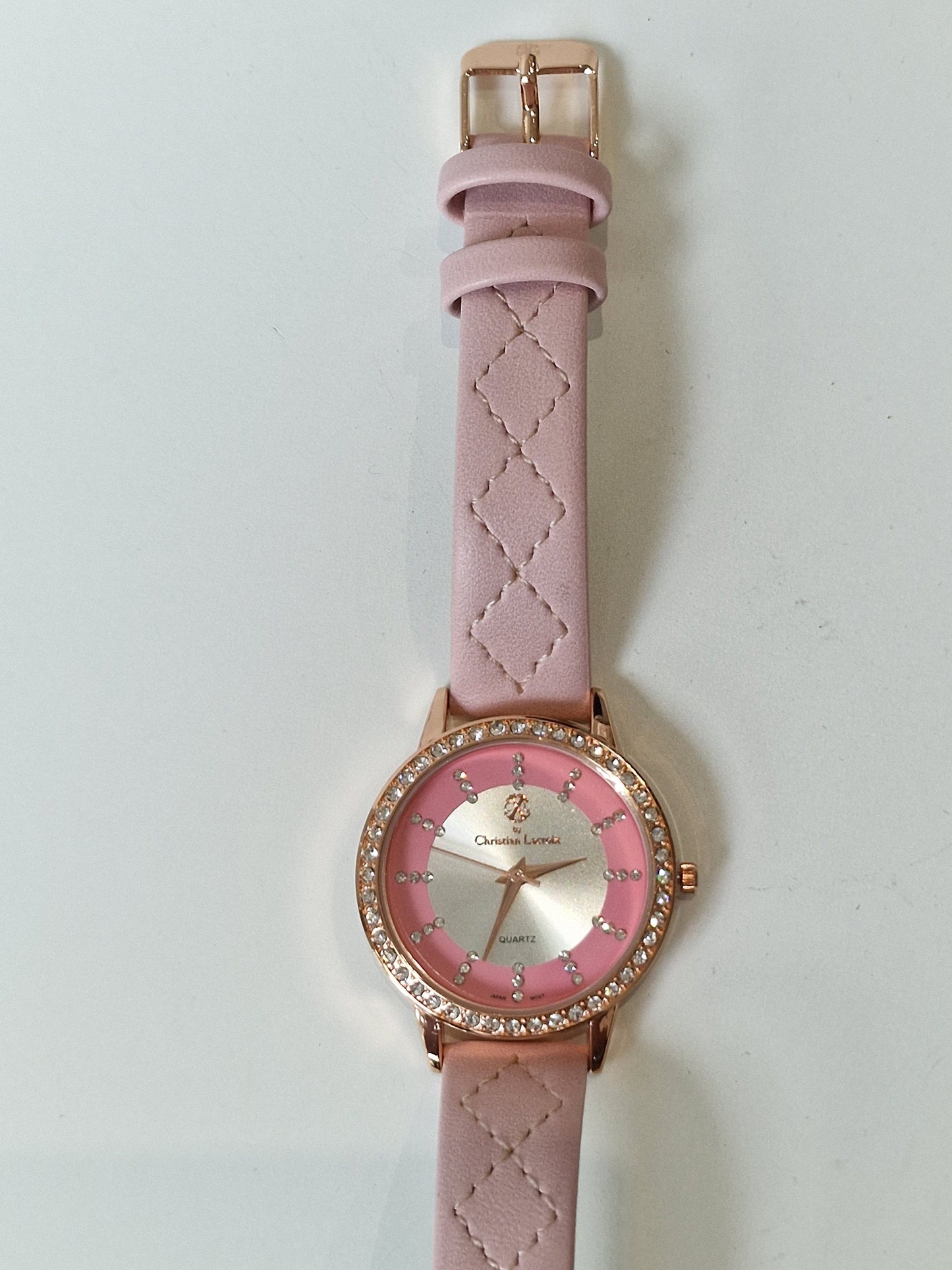 Christian Lacroix, Authentic, fancy barbie pink crystal Women French Quartz Watch RoseGold leather crystal girls shiny chunky bubble jewels